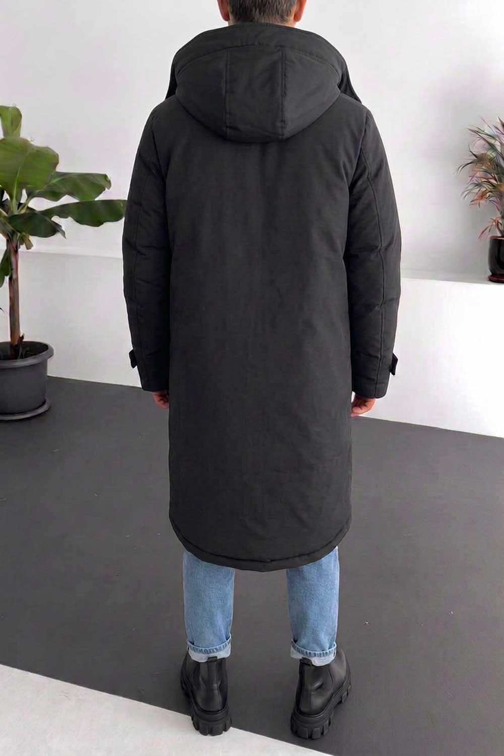 Ανδρικό Μακρύ Parka Jacket με Αποσπώμενη Κουκούλα – Μαύρο