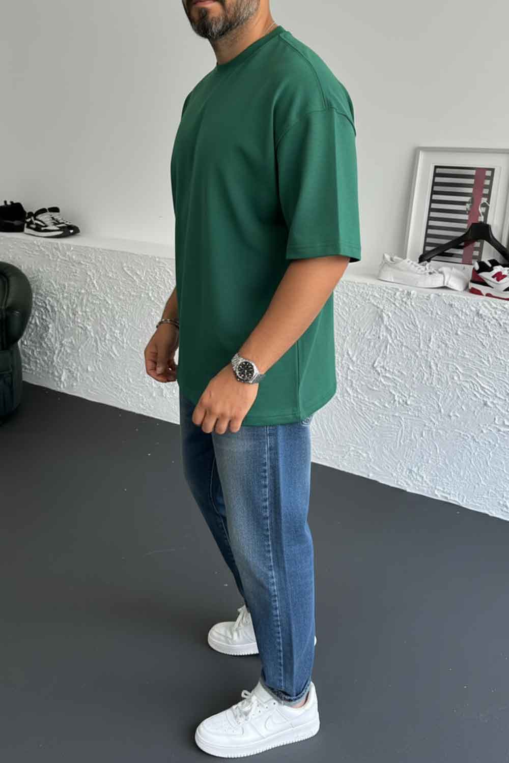 Basic Oversized T-shirt Με Κέντημα - Πράσινο