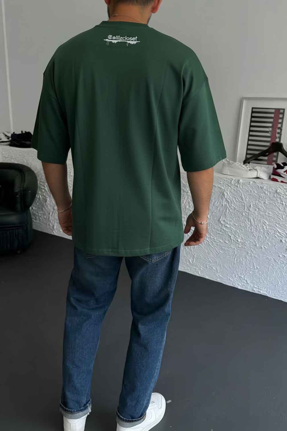 Basic Oversized T-shirt Με Κέντημα - Πράσινο