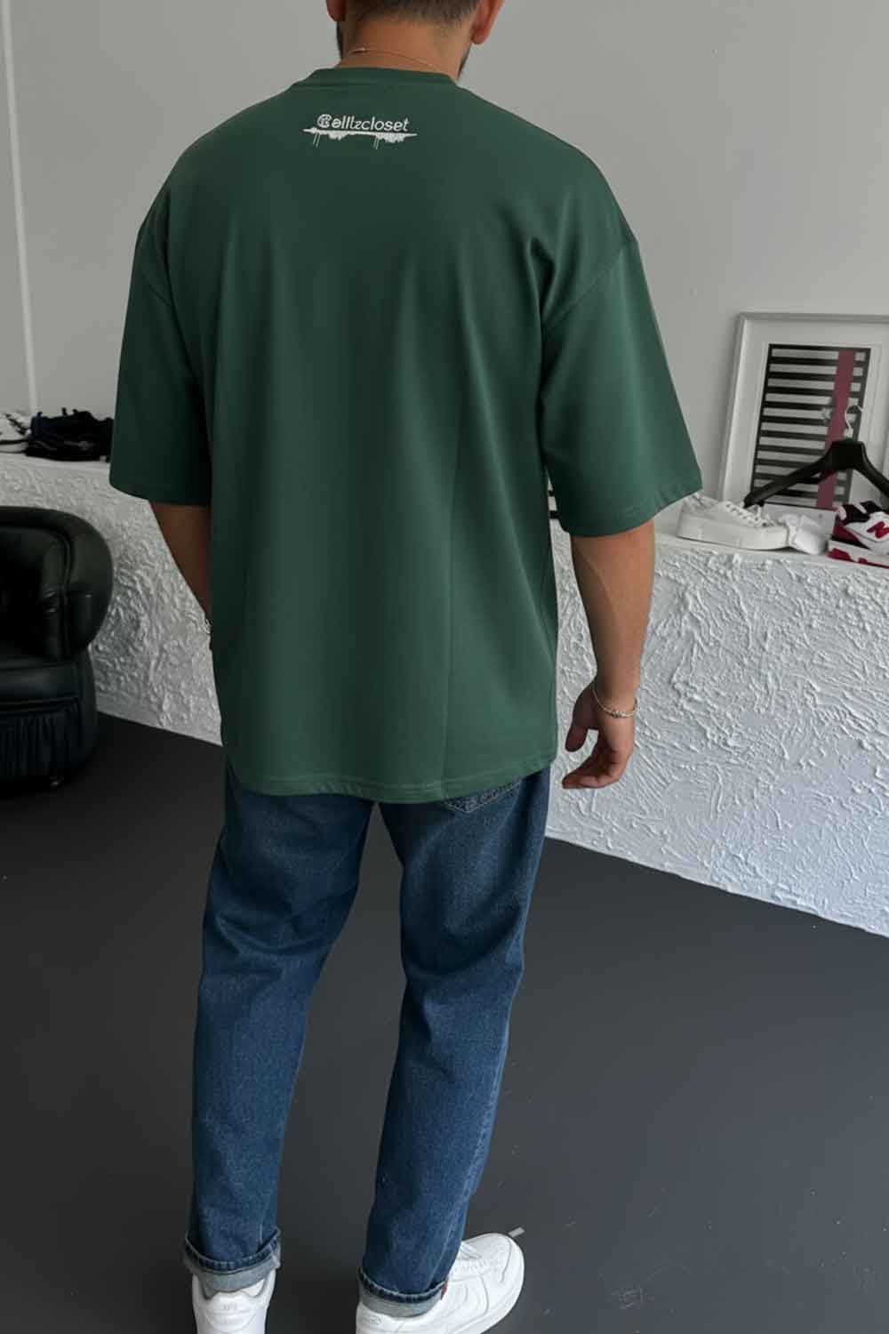 Basic Oversized T-shirt Με Κέντημα - Πράσινο