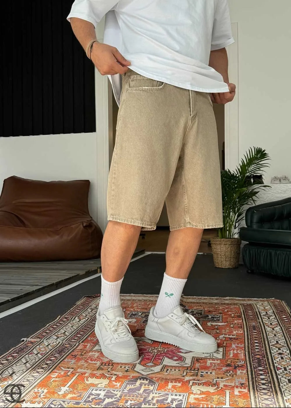 Baggy Βερμούδα Denim Ξεβαμμένο Με Εφέ Καφέ – 2