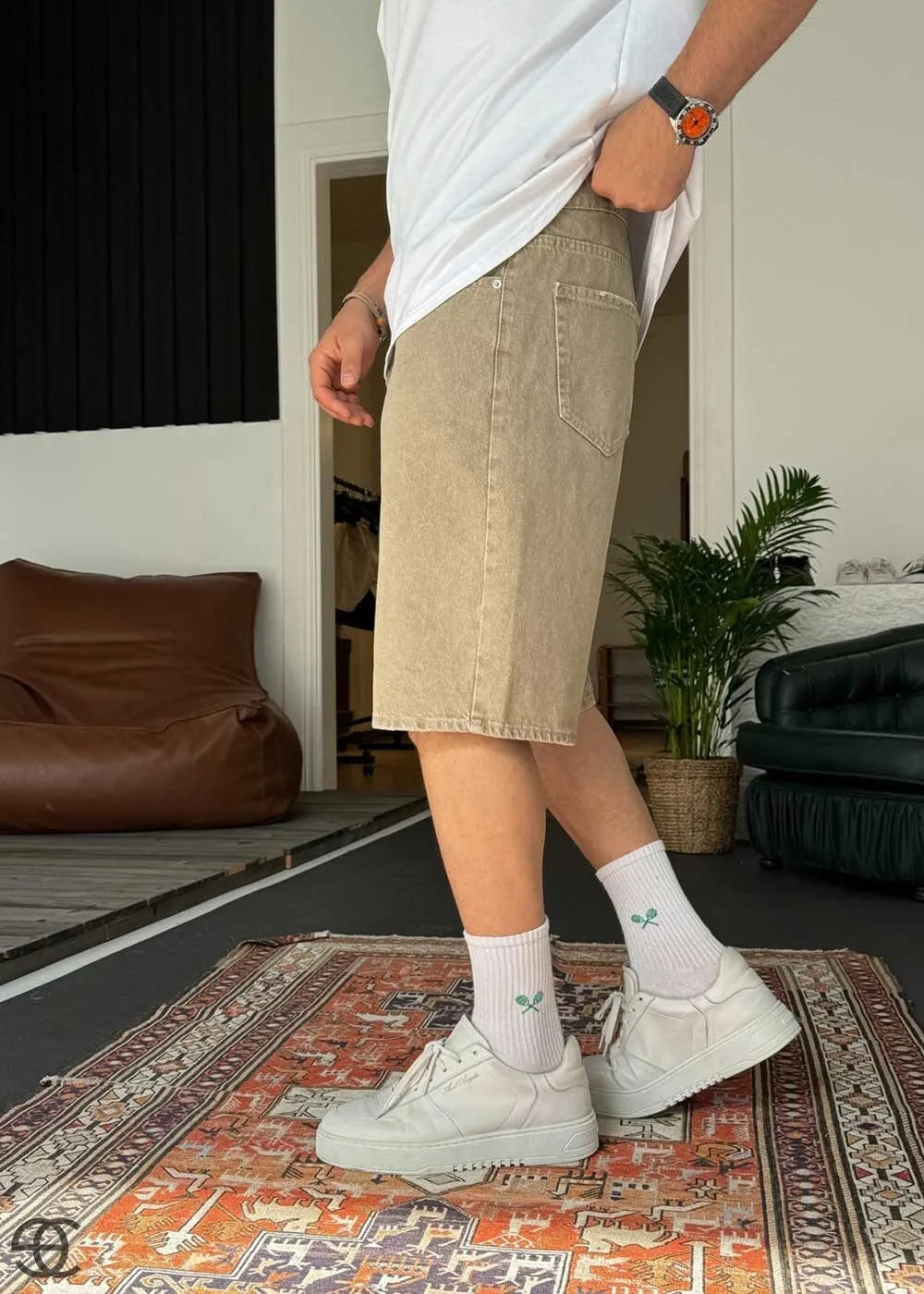 Baggy Βερμούδα Denim Ξεβαμμένο Με Εφέ Καφέ – 4