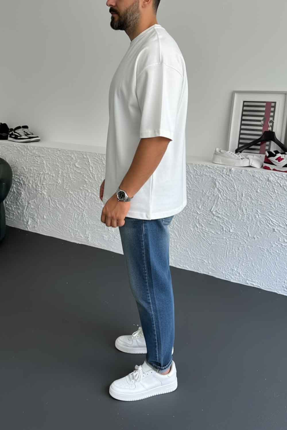 Basic Oversized T-shirt Με Κέντημα - Λευκό