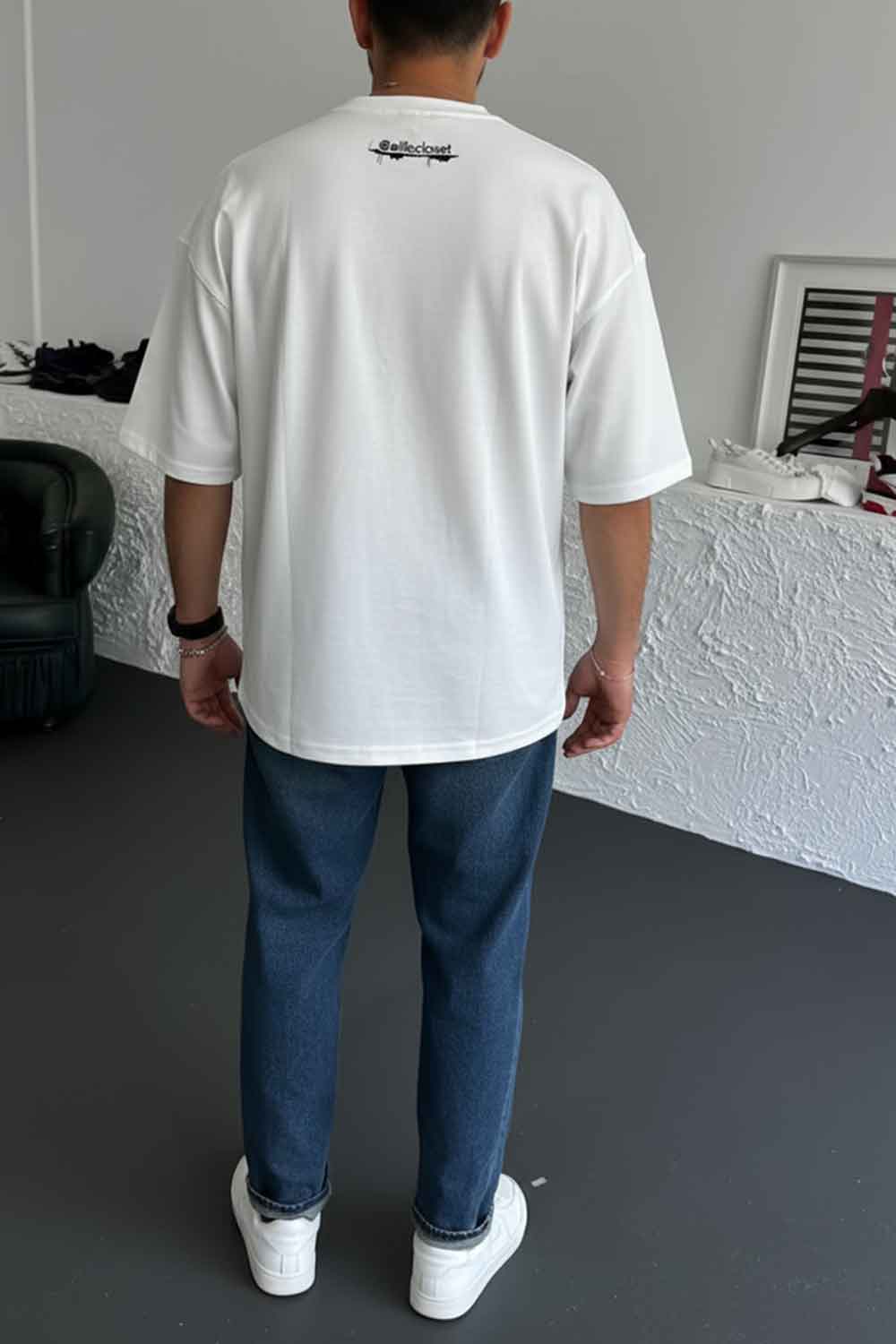 Basic Oversized T-shirt Με Κέντημα - Λευκό