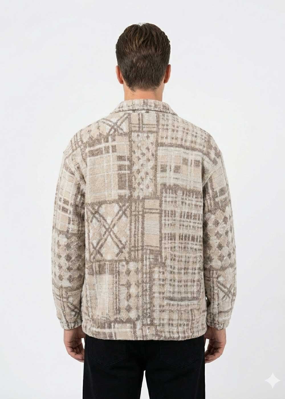 Overshirt Ζακέτα με Υφαντό Pattern σε Beige Τόνους