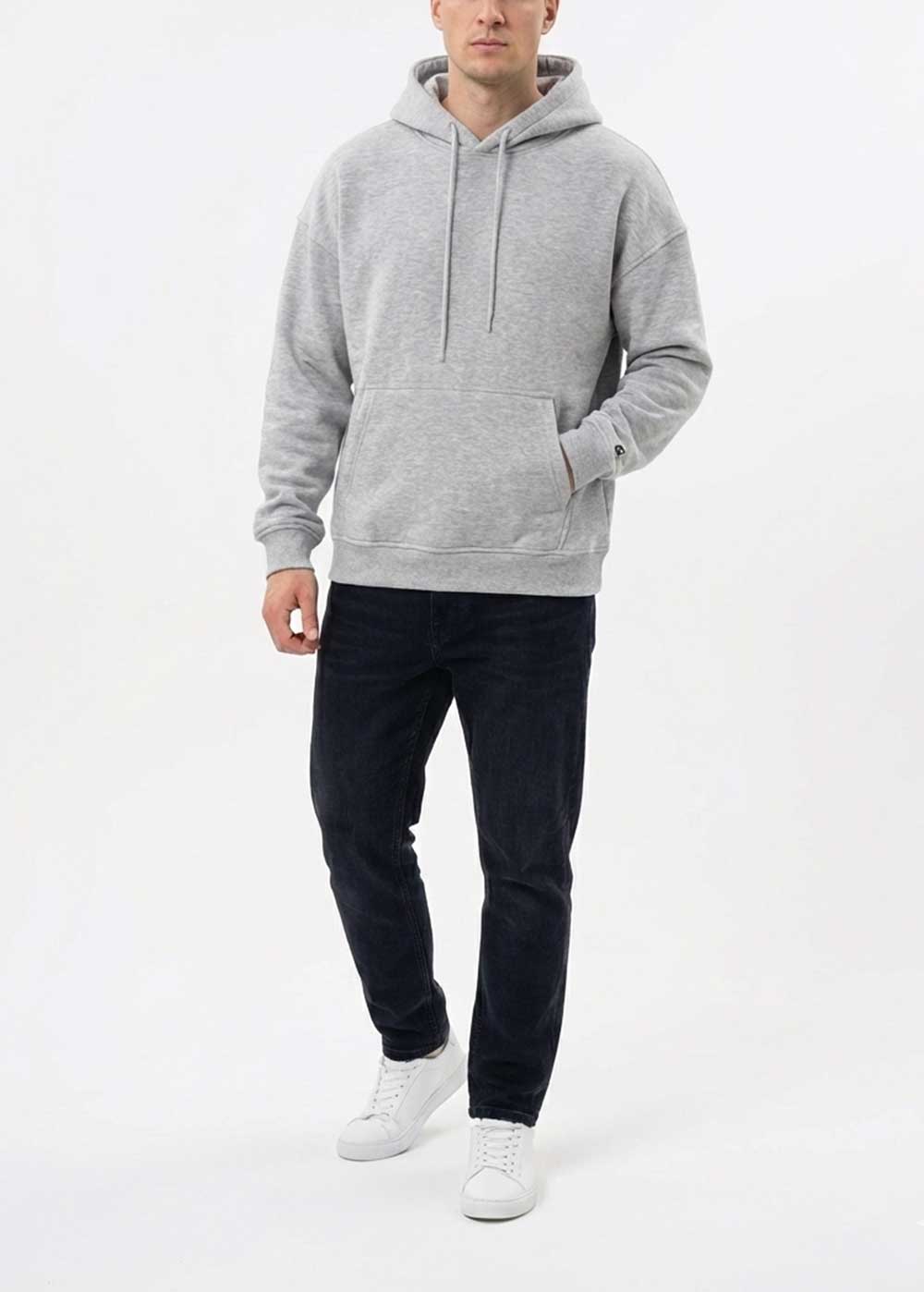 Φούτερ Hoodie Oversized Fit με Κουκούλα - Γκρι Melange