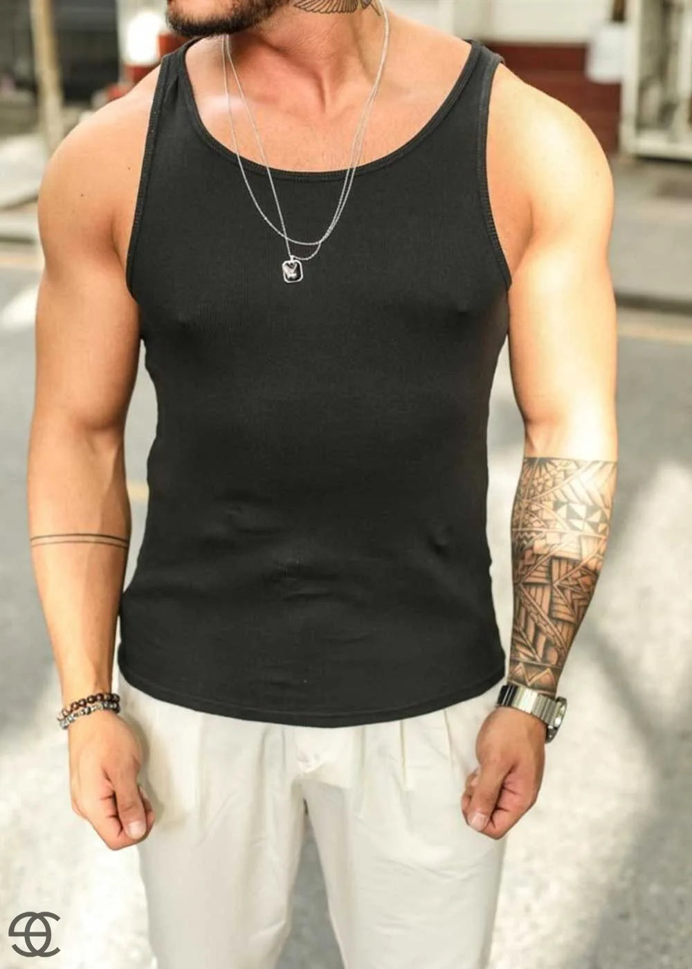 Slimfit Αμάνικο T-Shirt Σε Ριπ Ύφανση - Μαύρο