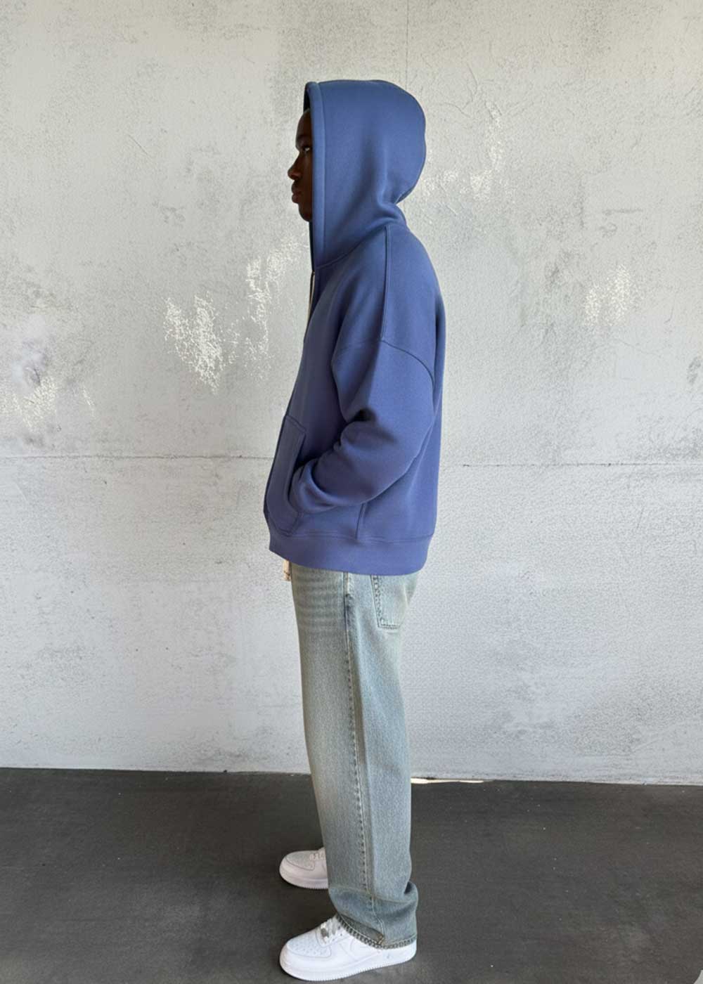 Oversized Ζακέτα Φούτερ με Διπλό Άνοιγμα Φερμουάρ Εσωτερική Επένδυση - Μπλε