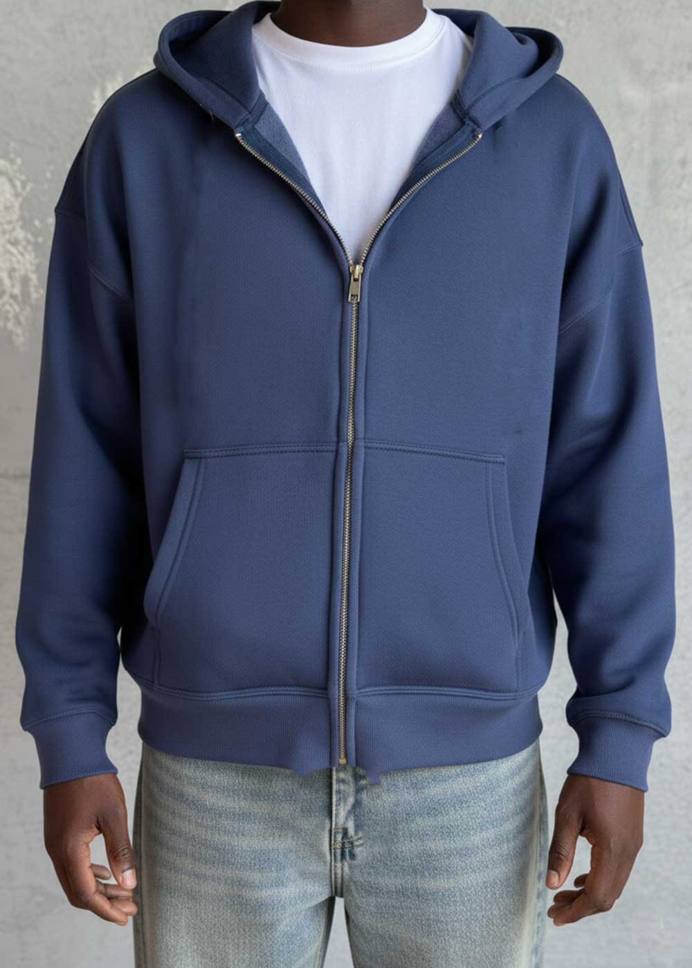 Oversized Ζακέτα Φούτερ με Διπλό Άνοιγμα Φερμουάρ Εσωτερική Επένδυση - Μπλε