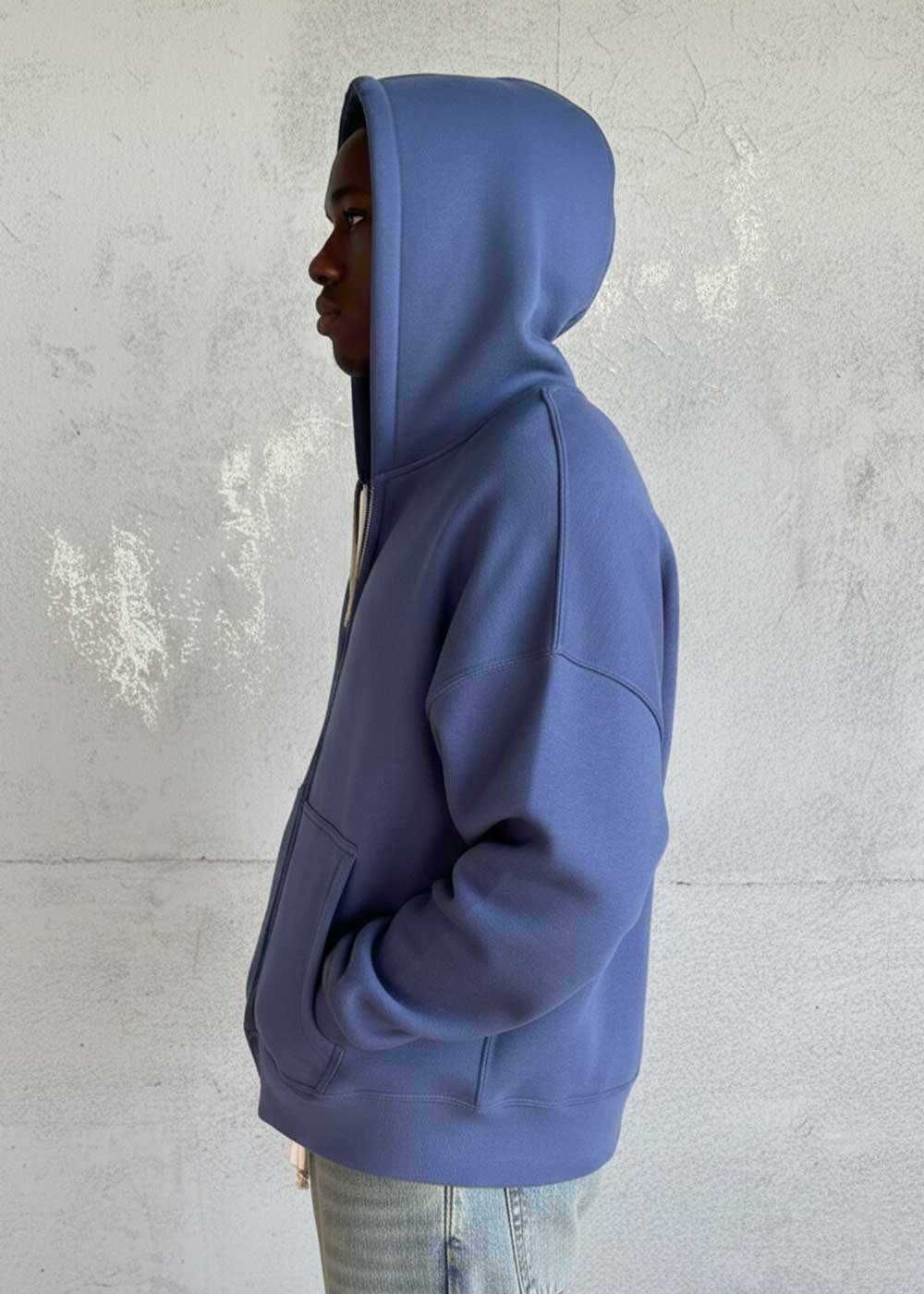 Oversized Ζακέτα Φούτερ με Διπλό Άνοιγμα Φερμουάρ Εσωτερική Επένδυση - Μπλε
