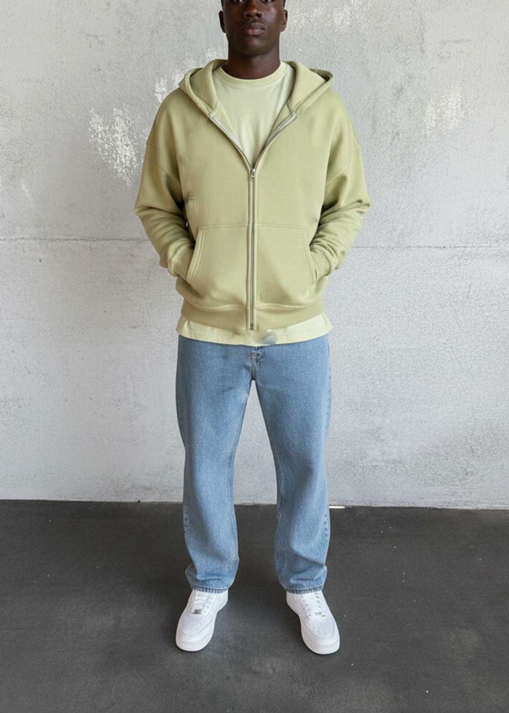 Oversized Ζακέτα Φούτερ με Διπλό Άνοιγμα Φερμουάρ Εσωτερική Επένδυση - Λαδί