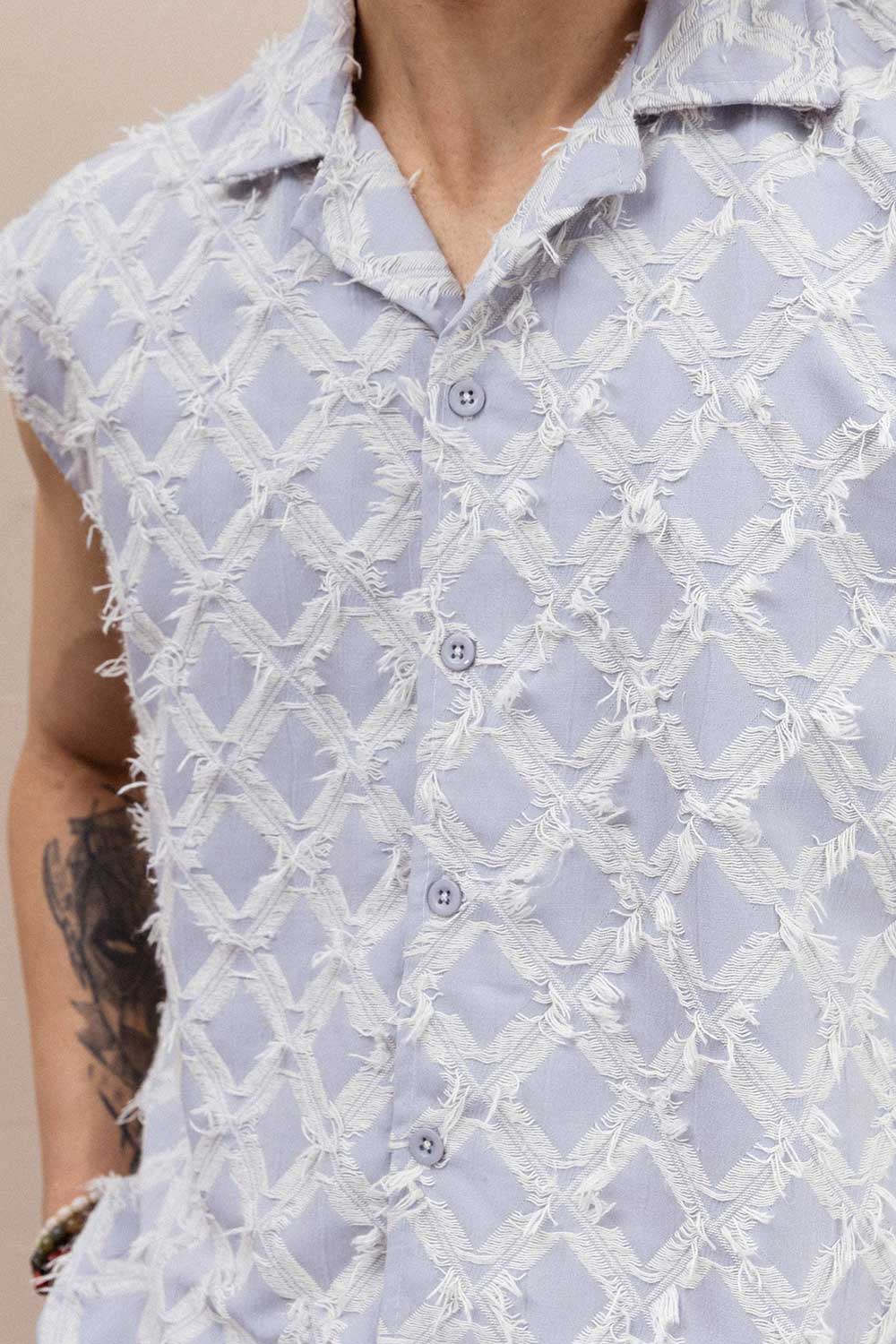 Crop Taraantik Αμάνικο Fringe Πουκάμισο – Λιλά