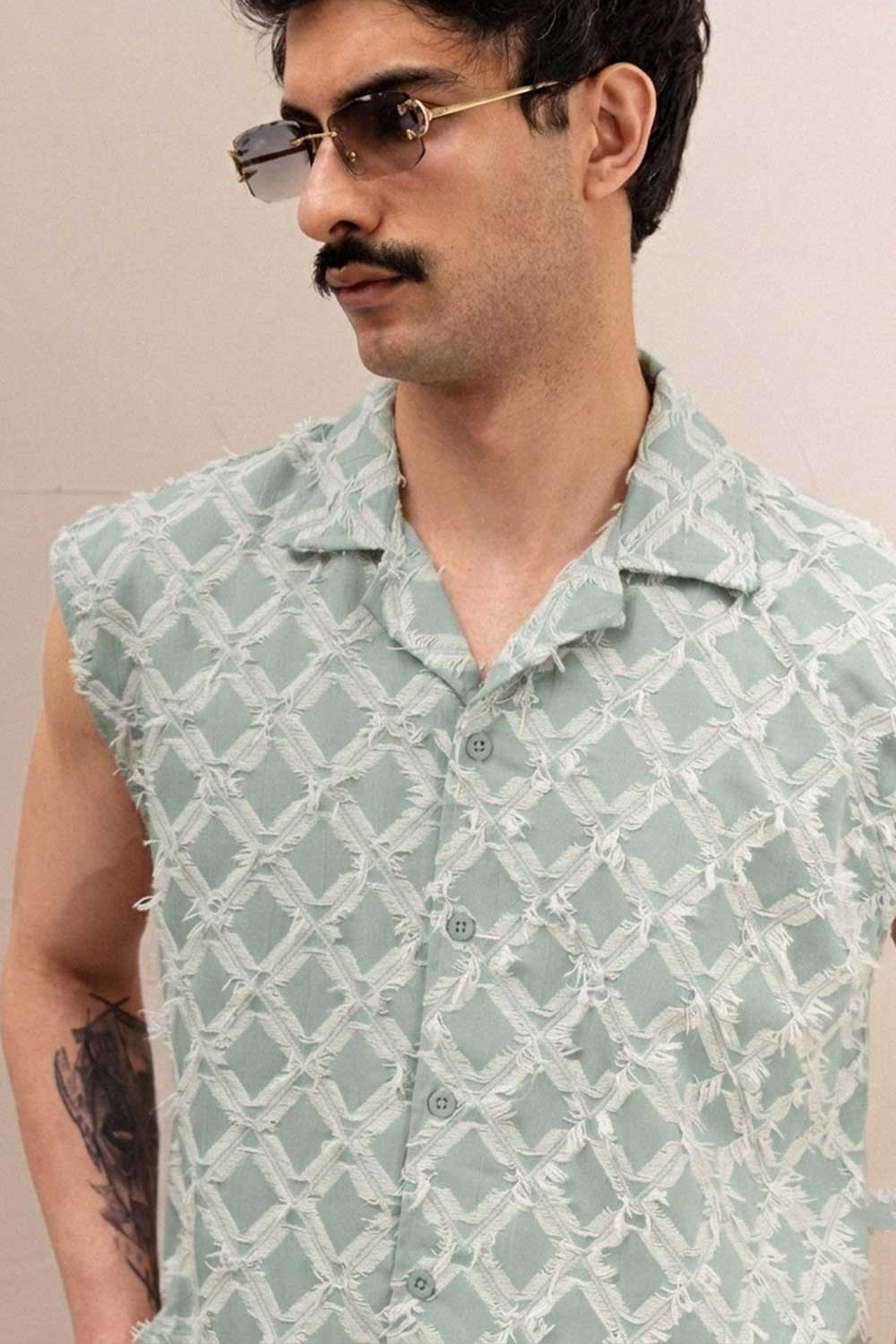 Crop Taraantik Αμάνικο Fringe Πουκάμισο – Μιντ