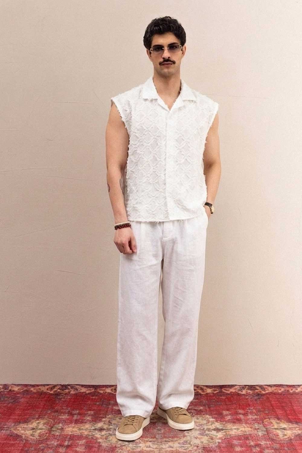 Crop Taraantik Αμάνικο Fringe Πουκάμισο – Λευκό