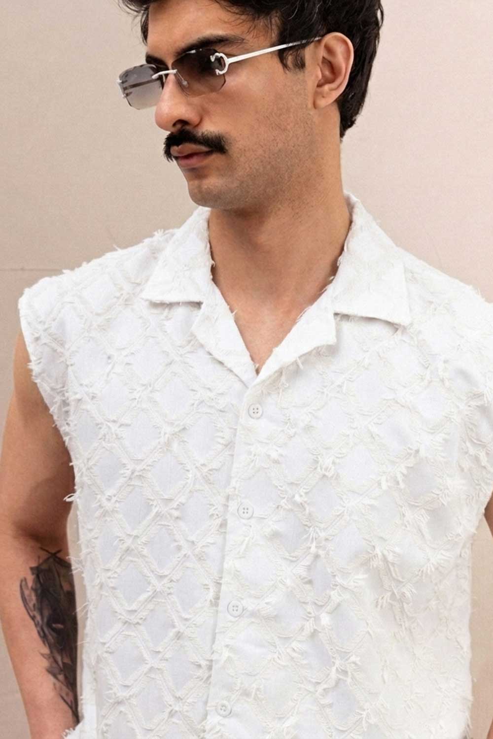 Crop Taraantik Αμάνικο Fringe Πουκάμισο – Λευκό