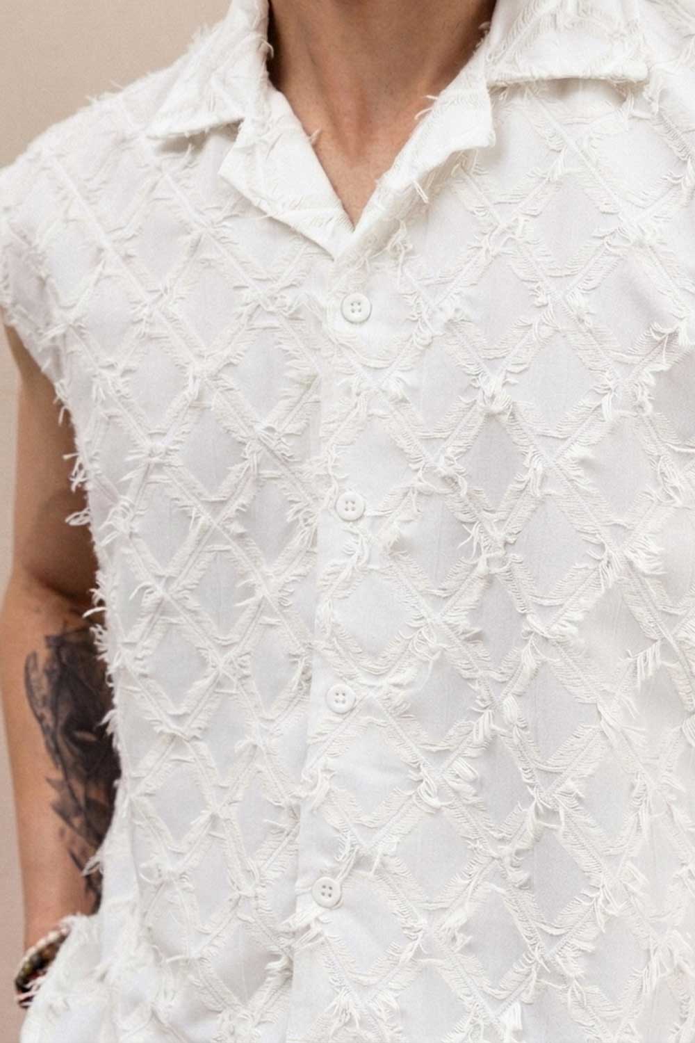 Crop Taraantik Αμάνικο Fringe Πουκάμισο – Λευκό
