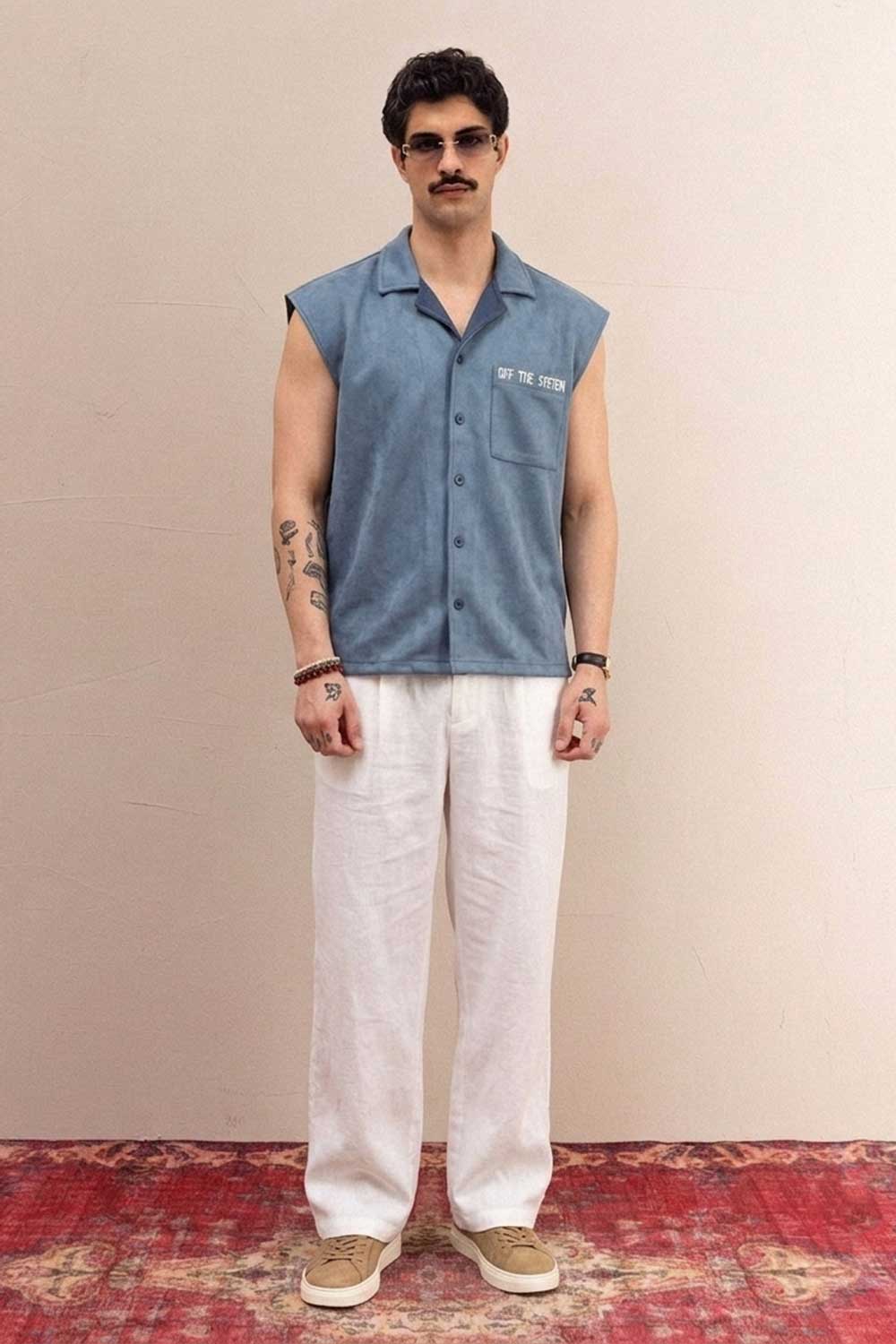 Crop Πουκάμισο Suede Off The System Studio – Γαλάζιο