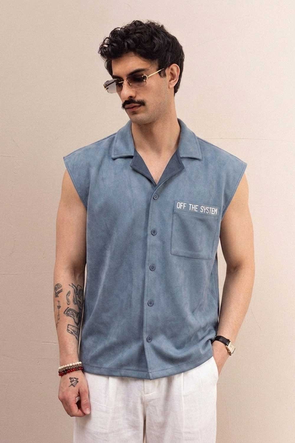 Crop Πουκάμισο Suede Off The System Studio – Γαλάζιο