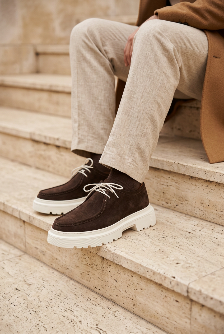 Χειροποίητα Παπούτσια Suede Urban Derby Studio – Καφέ