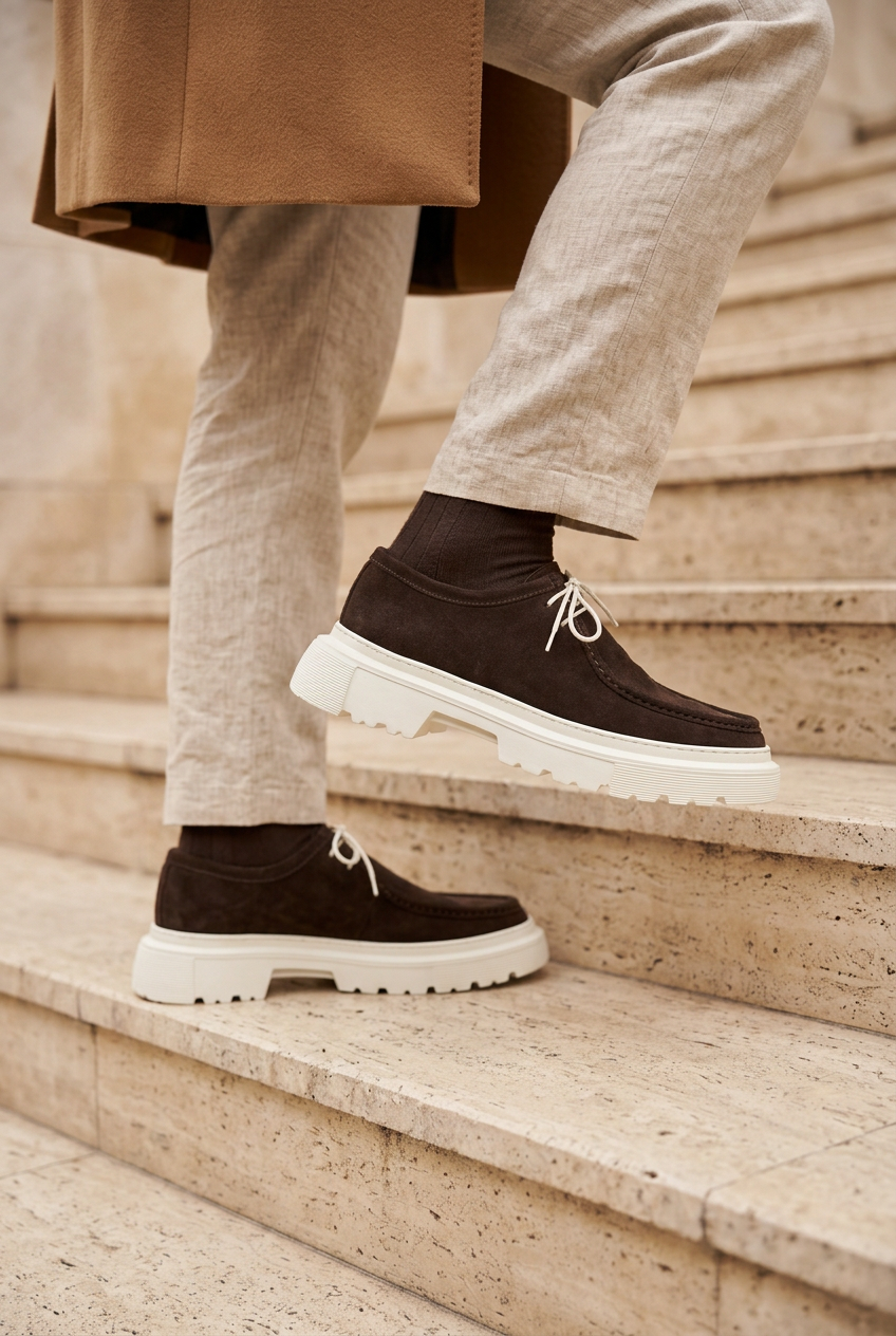 Χειροποίητα Παπούτσια Suede Urban Derby Studio – Καφέ