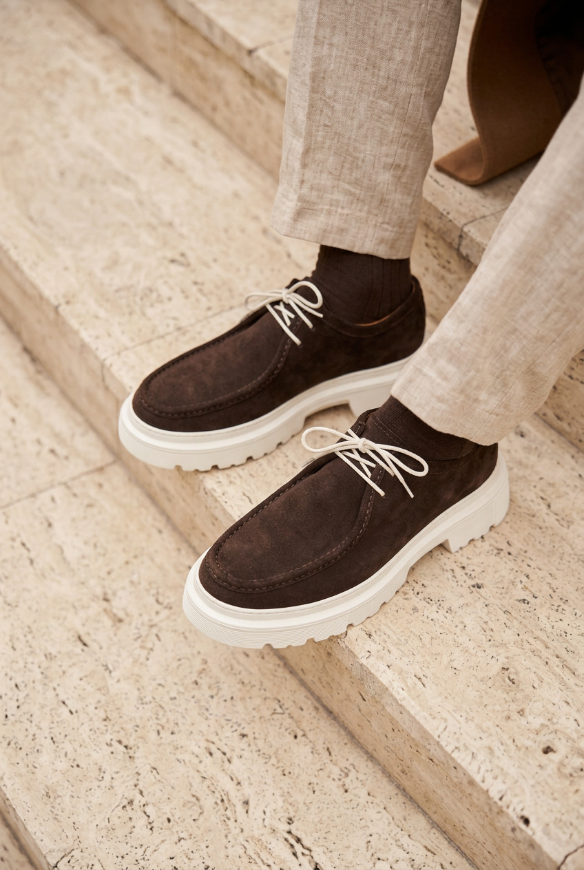 Χειροποίητα Παπούτσια Suede Urban Derby Studio – Καφέ