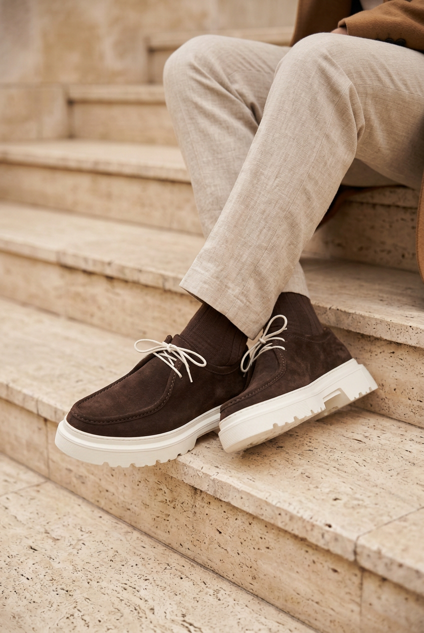 Χειροποίητα Παπούτσια Suede Urban Derby Studio – Καφέ