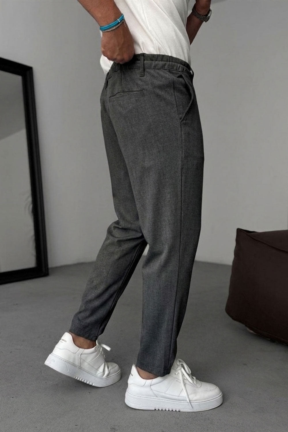 Relaxed Fit Υφασμάτινο Παντελόνι με Λάστιχο – Ανθρακί