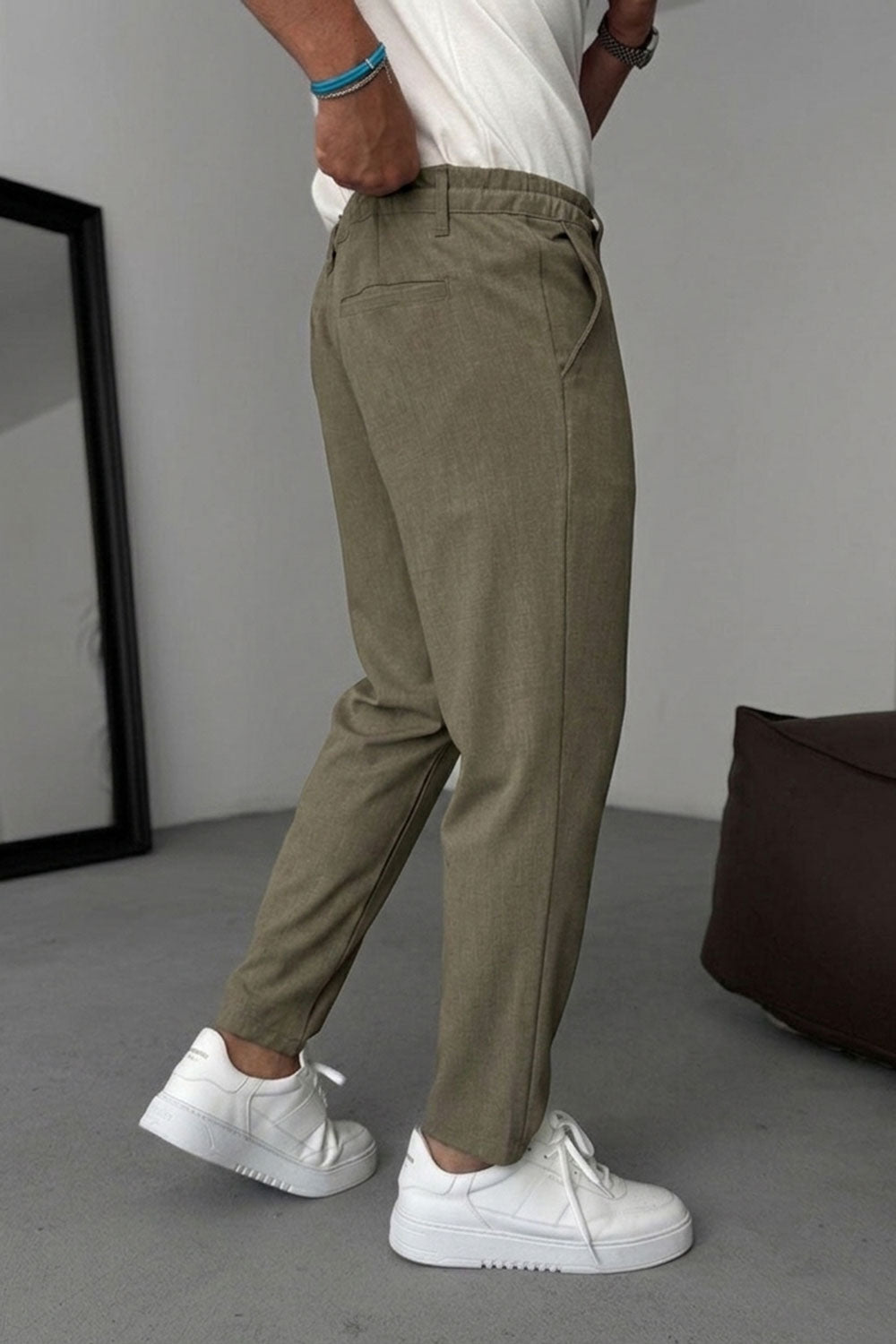 Relaxed Fit Υφασμάτινο Παντελόνι με Λάστιχο – Ανοιχτό Καφέ