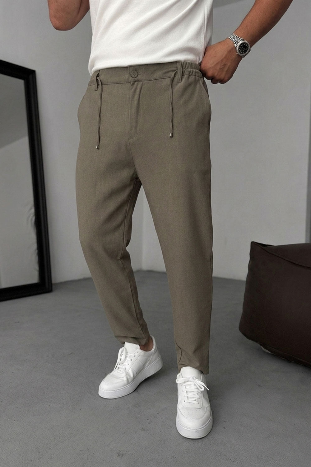 Relaxed Fit Υφασμάτινο Παντελόνι με Λάστιχο – Ανοιχτό Καφέ