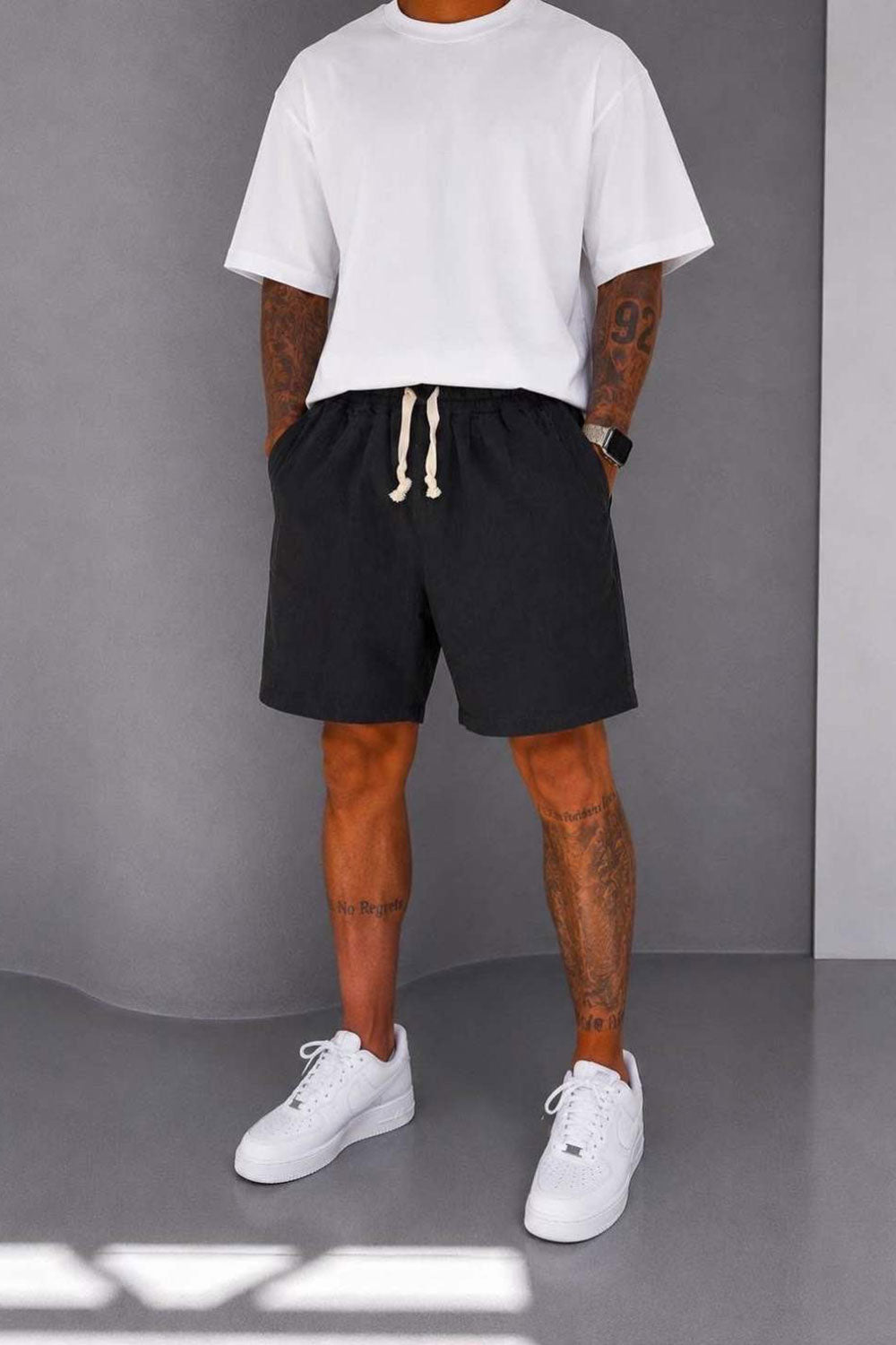 Βερμούδα Linen-Blend Urban Pleated Studio – Μαύρο