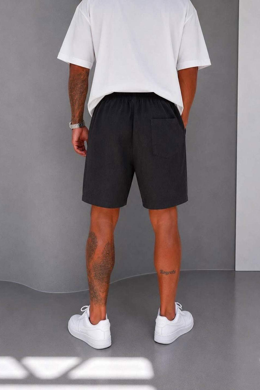 Βερμούδα Linen-Blend Urban Pleated Studio – Μαύρο