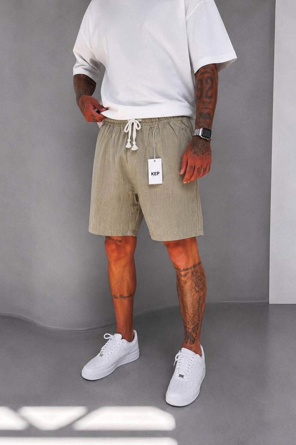 Βερμούδα Linen-Blend Urban Pleated Studio – Χακί