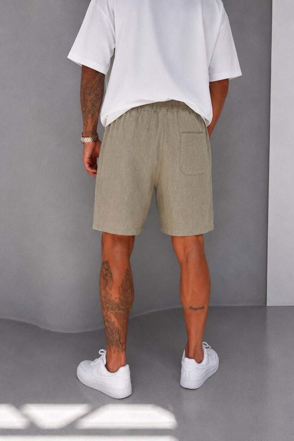 Βερμούδα Linen-Blend Urban Pleated Studio – Χακί