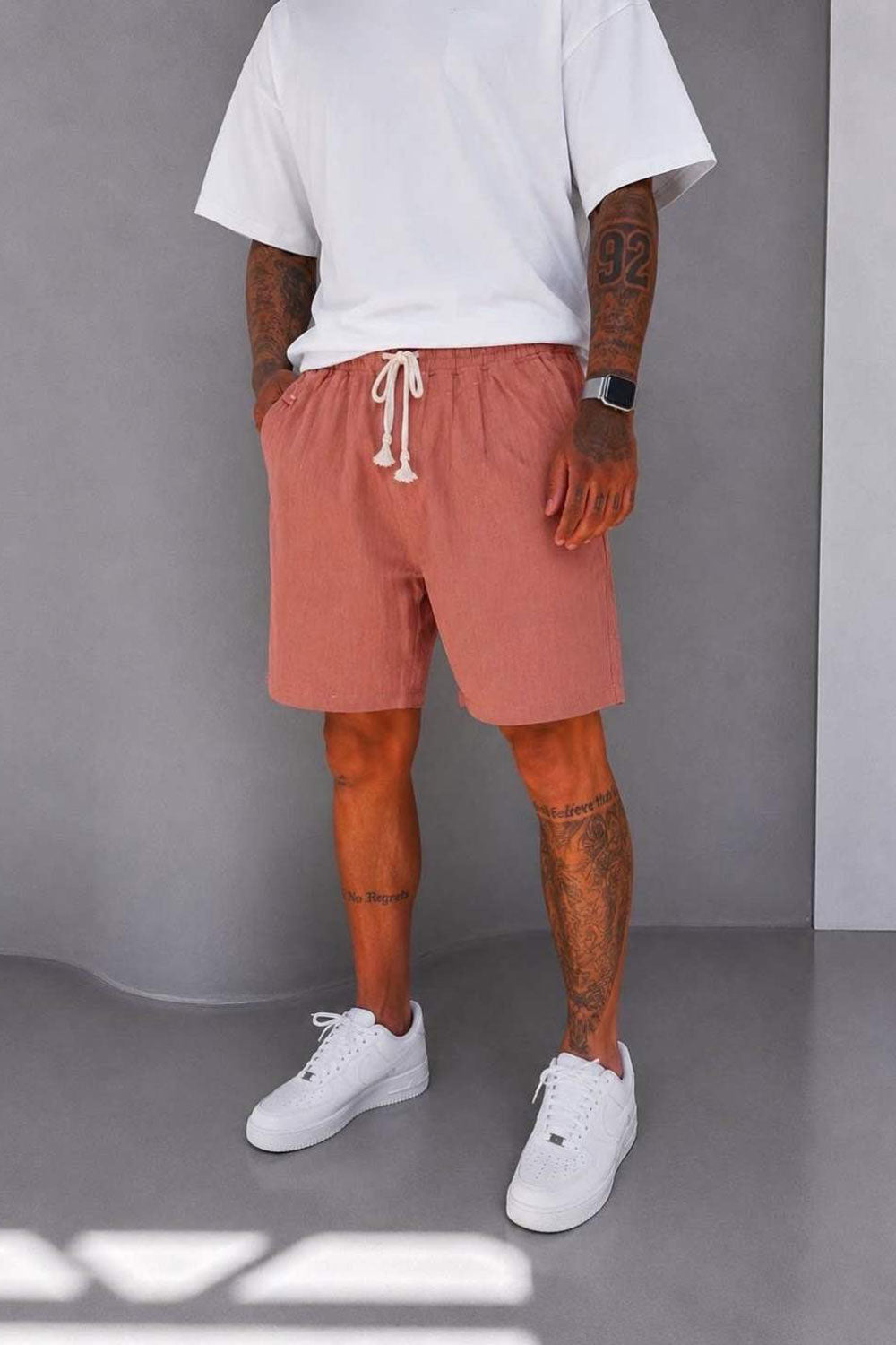 Βερμούδα Linen-Blend Urban Pleated Studio – Κεραμιδί