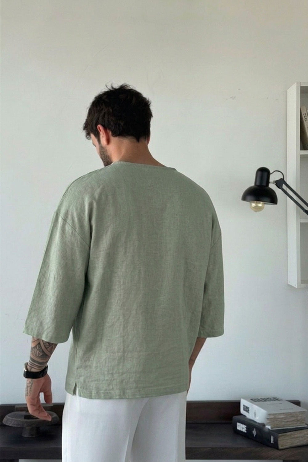 Linen Oversized Long Sleeve T-shirt sea green