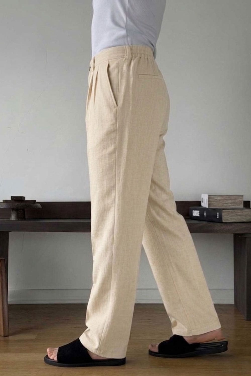 Παντελόνι Cotton-Linen Urban Pleated Studio – Μπεζ-Εκρού