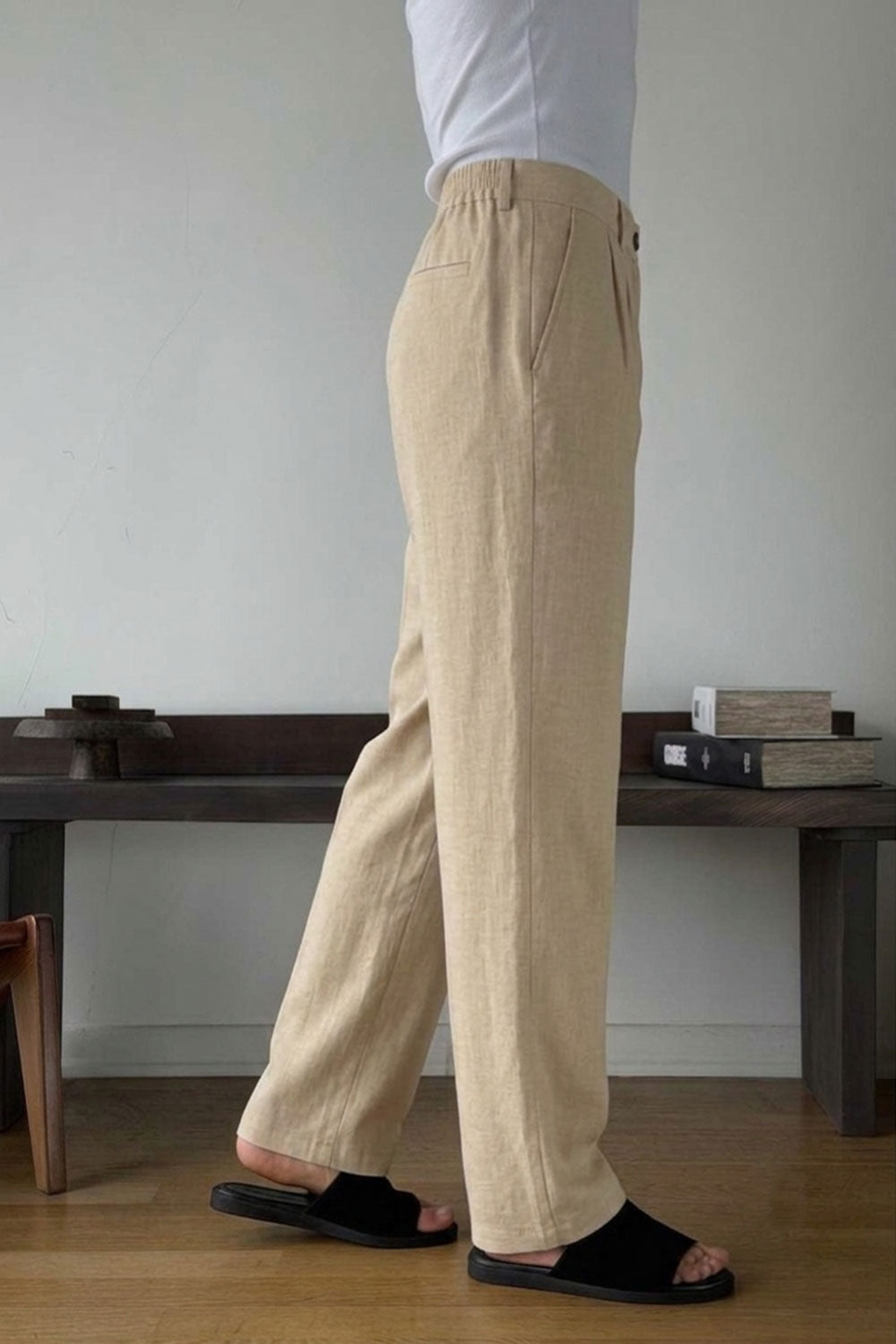 Παντελόνι Cotton-Linen Urban Pleated Studio – Μπεζ-Εκρού
