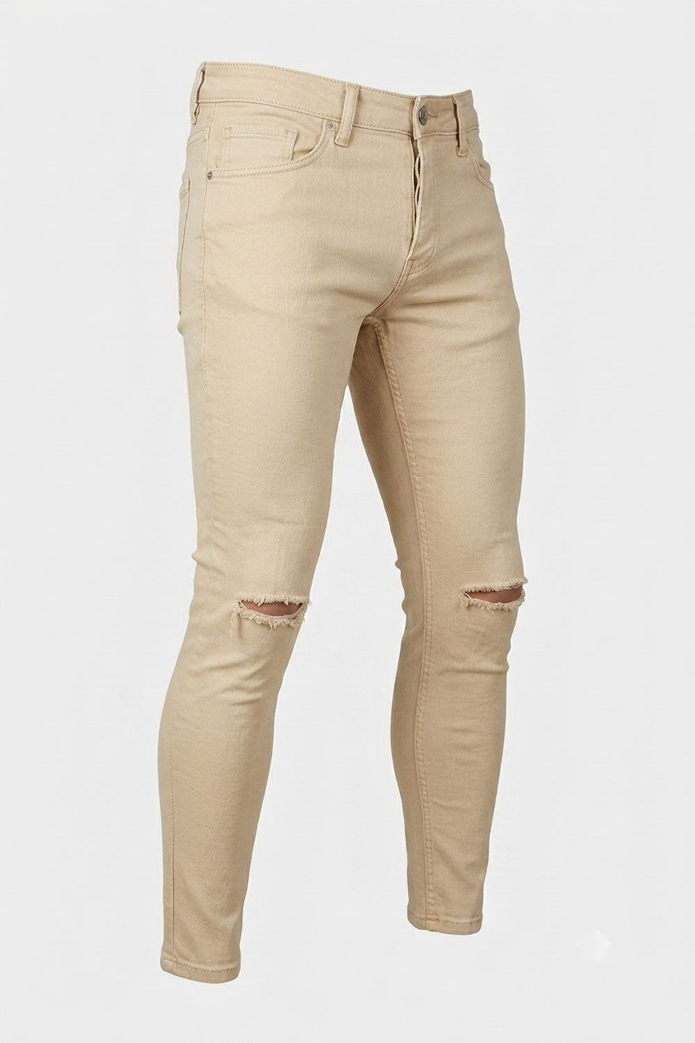 Ripped Skinny Jeans In Biege