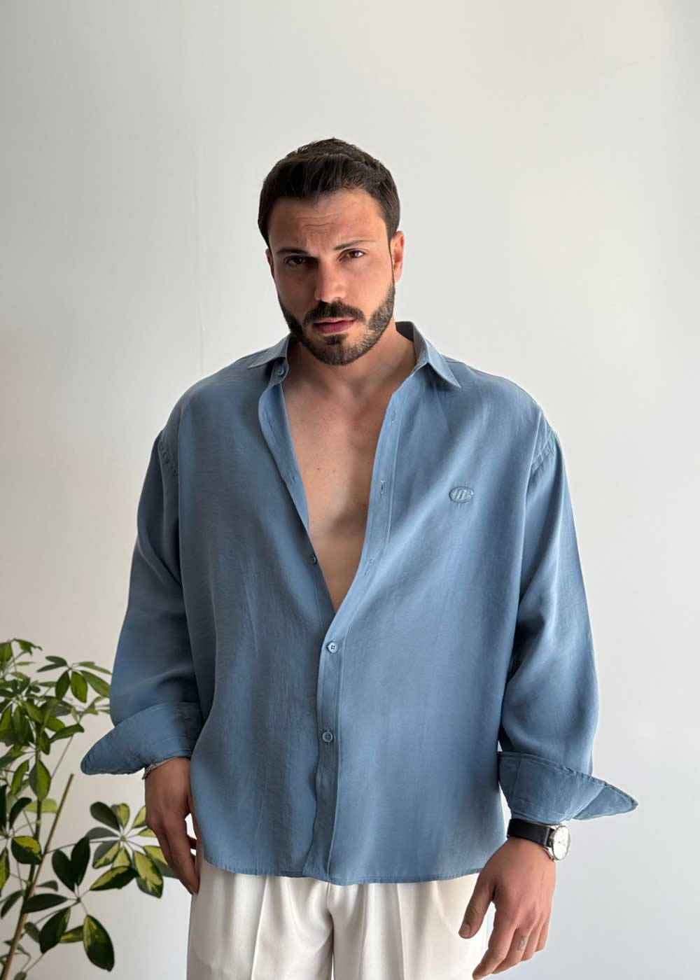 Πουκάμισο Oversized Σε Tencel Ύφανση - Μπλε INDIGO – 2