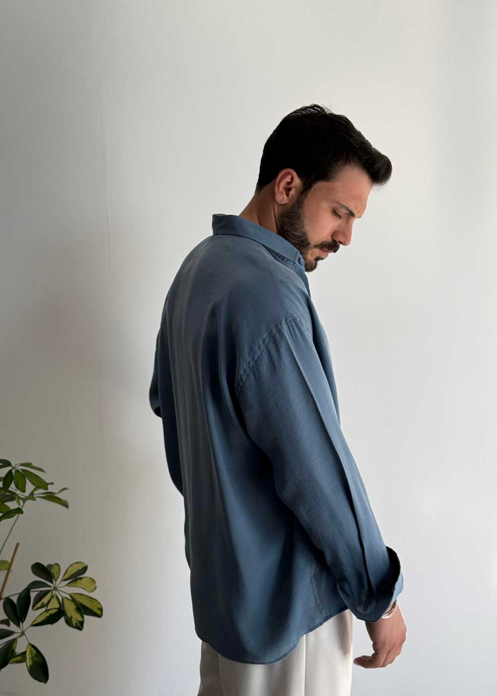 Πουκάμισο Oversized Σε Tencel Ύφανση - Μπλε INDIGO – 3
