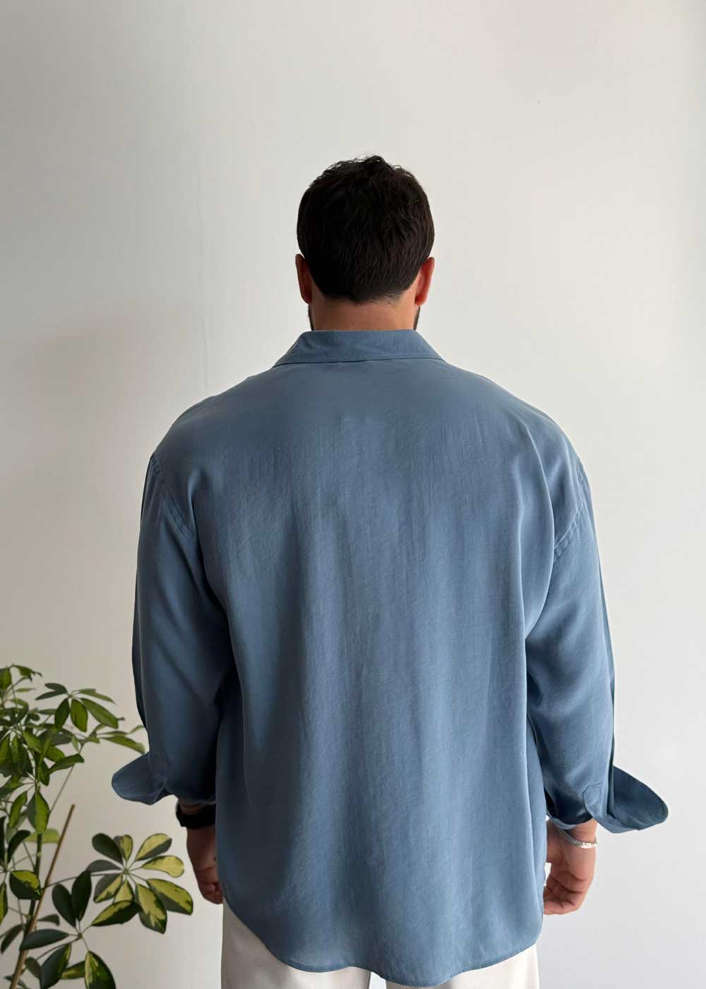Πουκάμισο Oversized Σε Tencel Ύφανση - Μπλε INDIGO – 4
