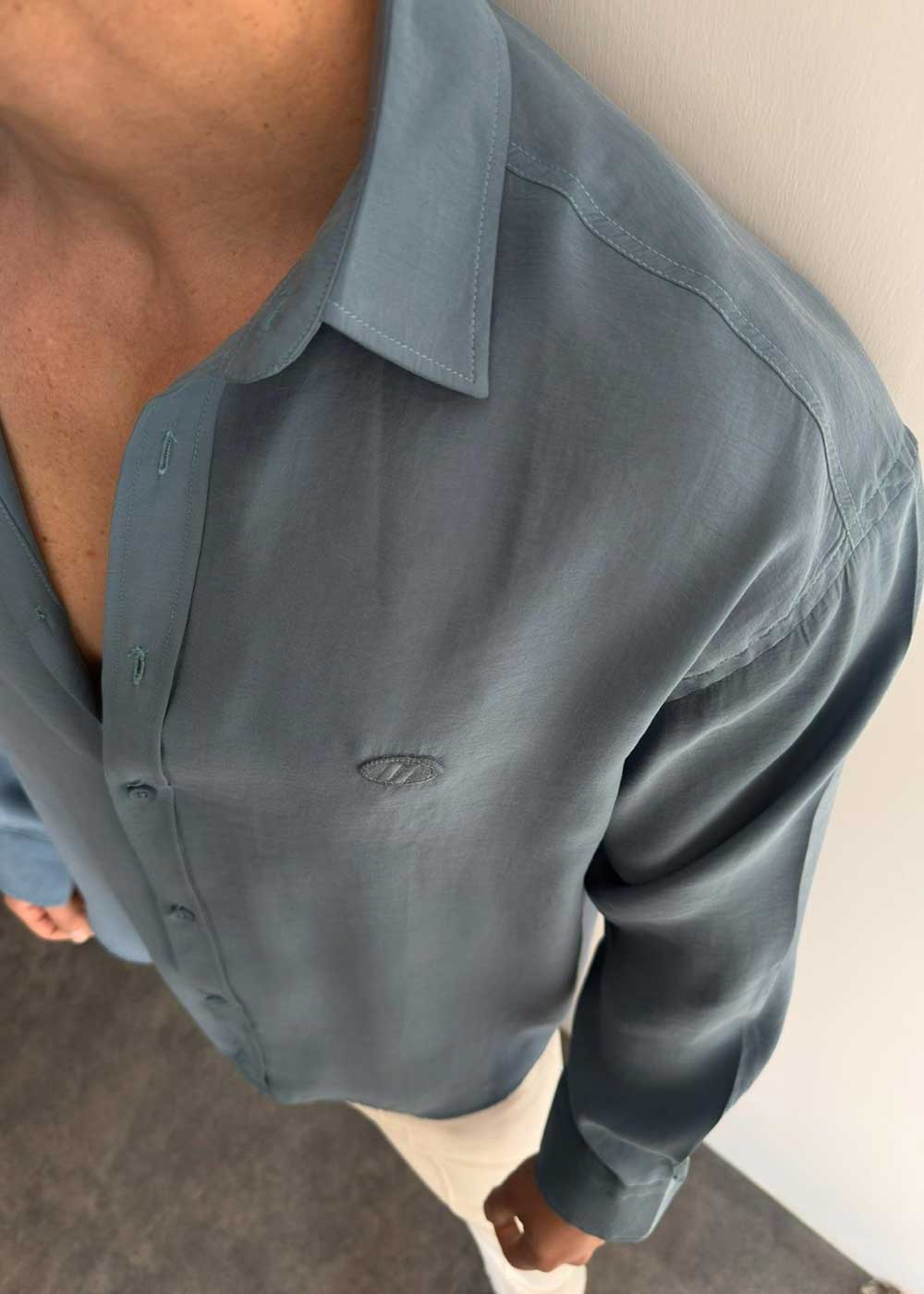 Πουκάμισο Oversized Σε Tencel Ύφανση - Μπλε INDIGO – 5