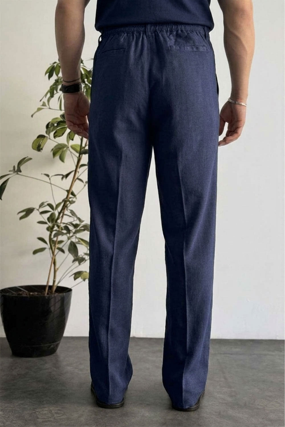 Παντελόνι Madrid Viscose-Linen Pleated Studio – Μπλε