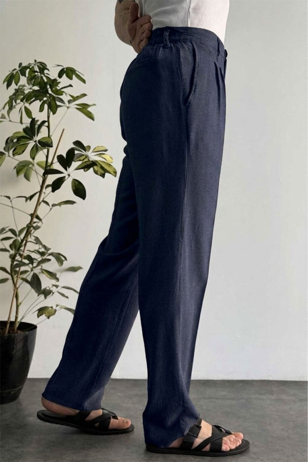 Παντελόνι Madrid Viscose-Linen Pleated Studio – Μπλε