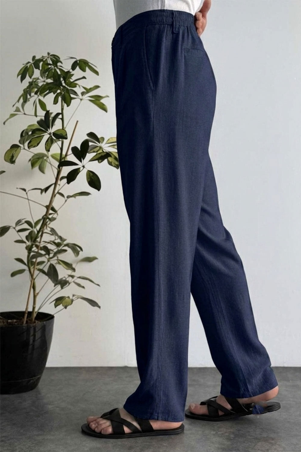 Παντελόνι Madrid Viscose-Linen Pleated Studio – Μπλε
