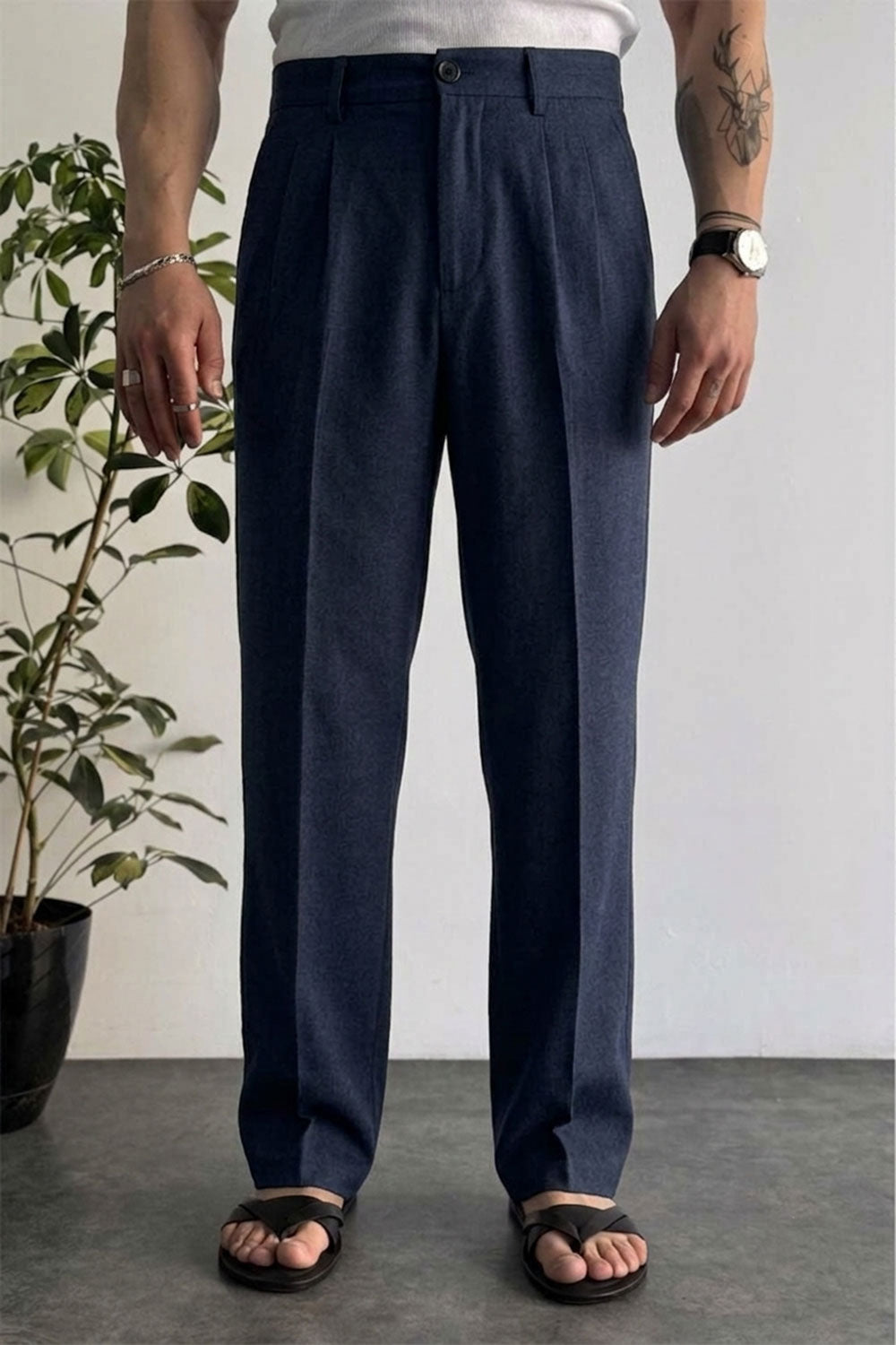 Παντελόνι Madrid Viscose-Linen Pleated Studio – Μπλε