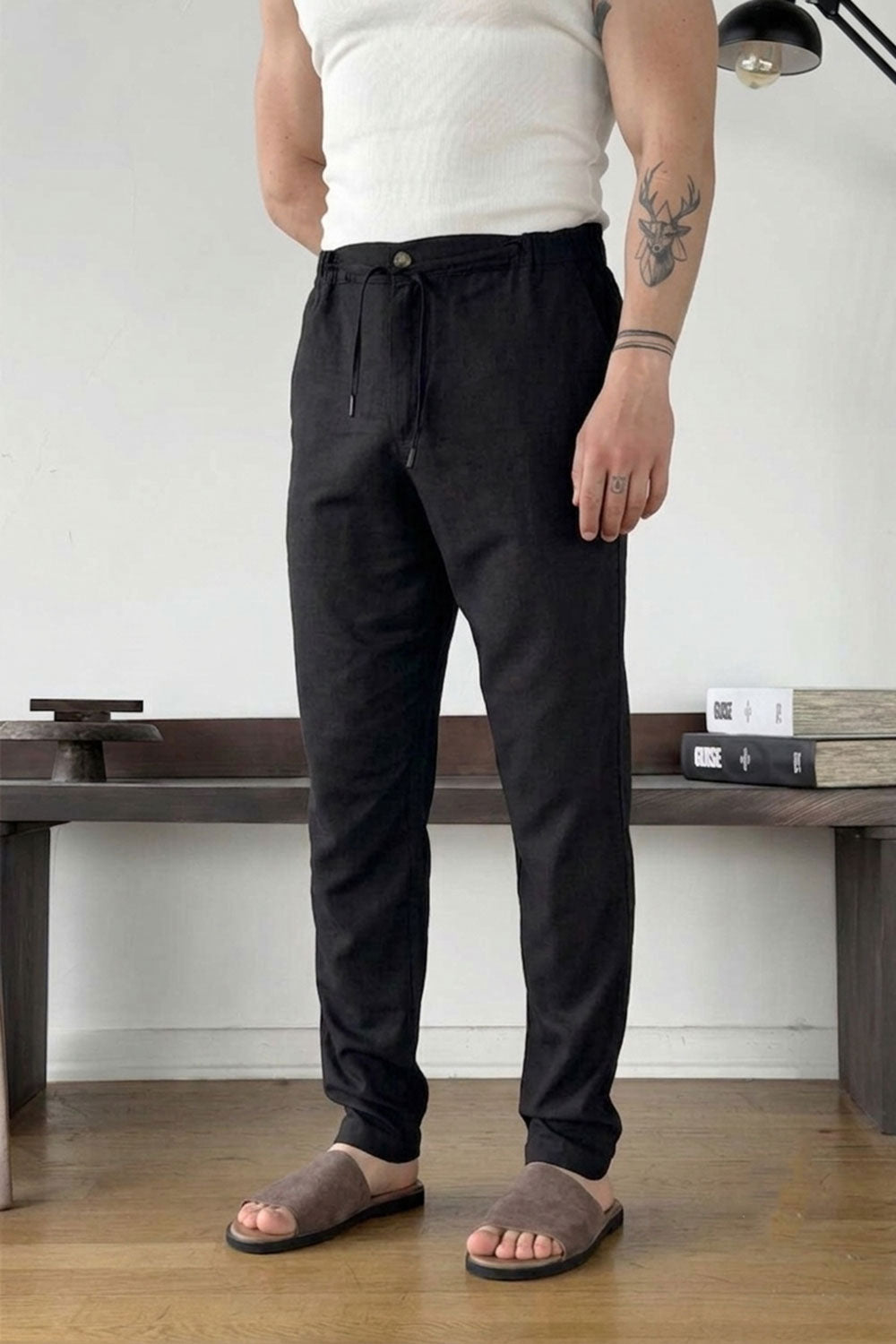 Παντελόνι Viscose-Linen Drawstring Relaxed Studio – Μαύρο