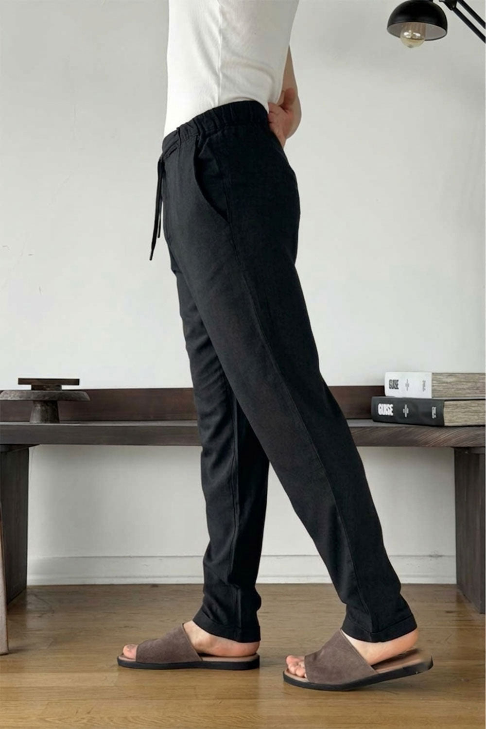 Παντελόνι Viscose-Linen Drawstring Relaxed Studio – Μαύρο