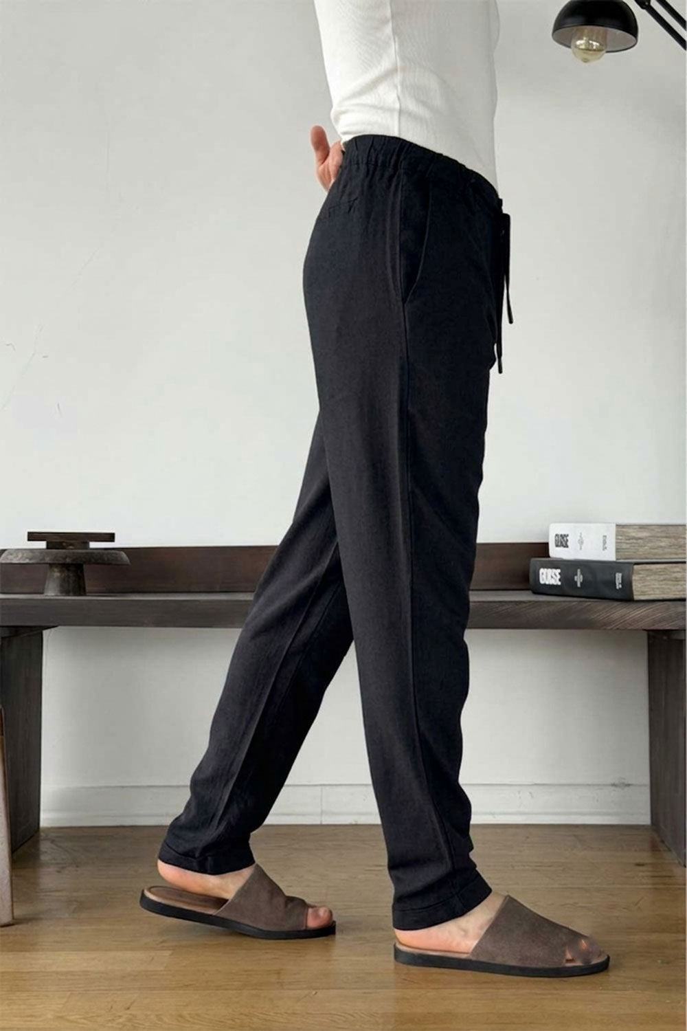 Παντελόνι Viscose-Linen Drawstring Relaxed Studio – Μαύρο