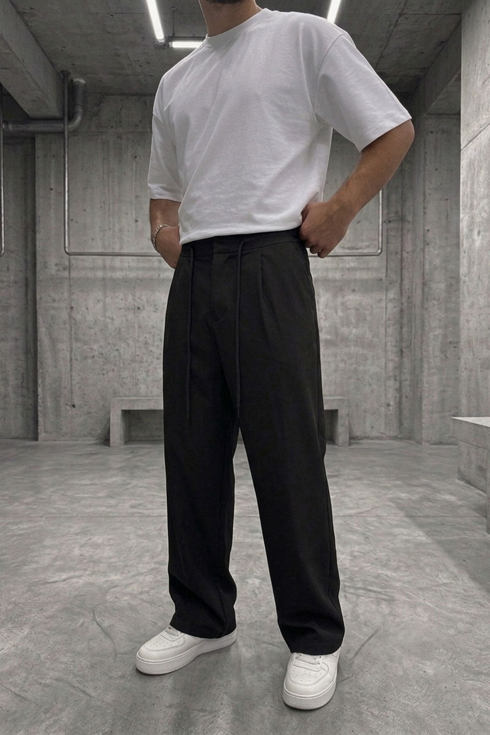 Παντελόνι Premium Viscose-Blend Baggy Drawstring Studio – Μαύρο